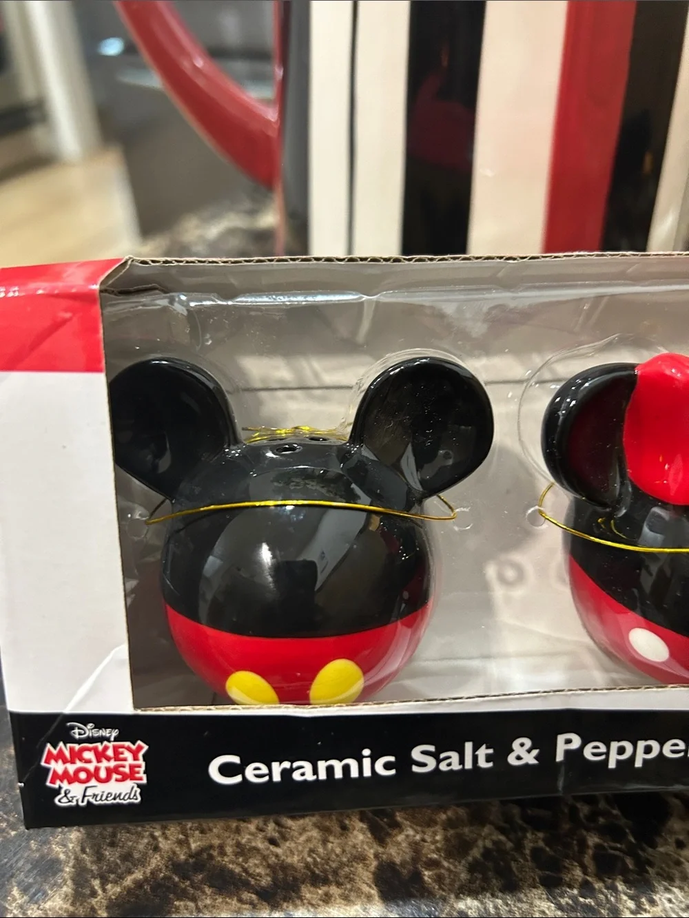Disney Mickey & Minnie Ceramic Salt and Pepper Shakers - Black, Red, White